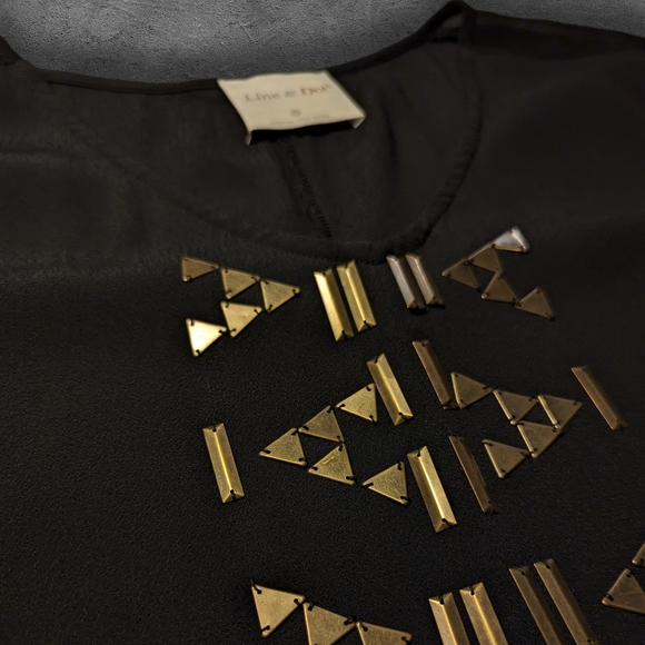 Anthropologie Line & Dot Loose Black Boxy Top Sheer Panels Brass Beading sz XS - Picture 4 of 5